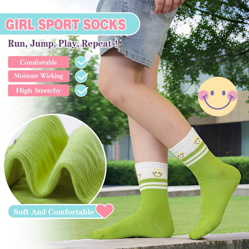 Sandsuced Kids Girls Socks Athletic Sport Basketball Youth Cotton Crew Soft Fun Gift Outdoor Socks 6 Pairs Stocking Stuffers(Assorted,5-8 Years) - Image 4