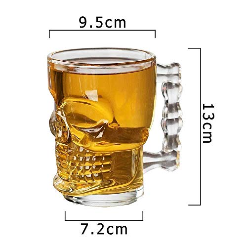 TIENER Skull Design Glass Beer Mugs | 520 ml, Pack of 2 | Glass Mugs with Fancy Handle for Home Dining Table (2, Skull Beer Mug 520ML) - Image 4