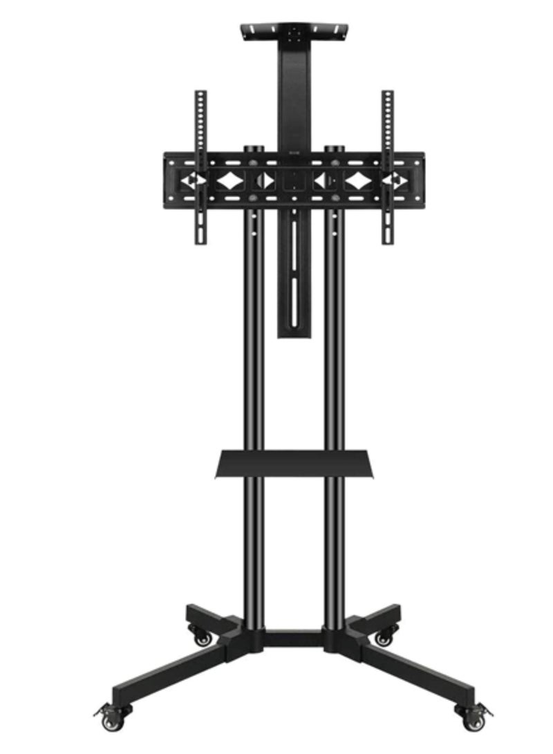 Arababy Mobile TV Stand with Height Adjustable Mount on Lockable Wheels for 32-65 Inch Flat and Curved Screens, Including a Removable Shelf for A/V Equipment and Laptops Black loading capacity 50kg - Image 1