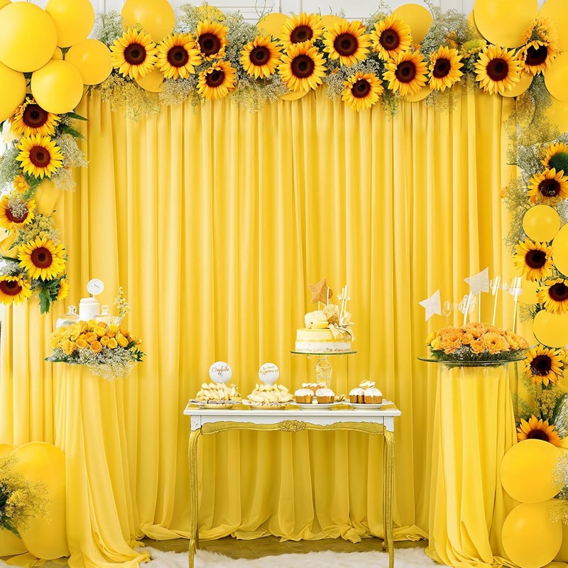 PARTISKY Yellow Backdrop Curtains for Wedding Parties, 4 Packs Yellow Backdrop Drapes Wrinkle Free Polyester Wedding Backdrop for Baby Shower Birthday Photo Home Party - Image 4