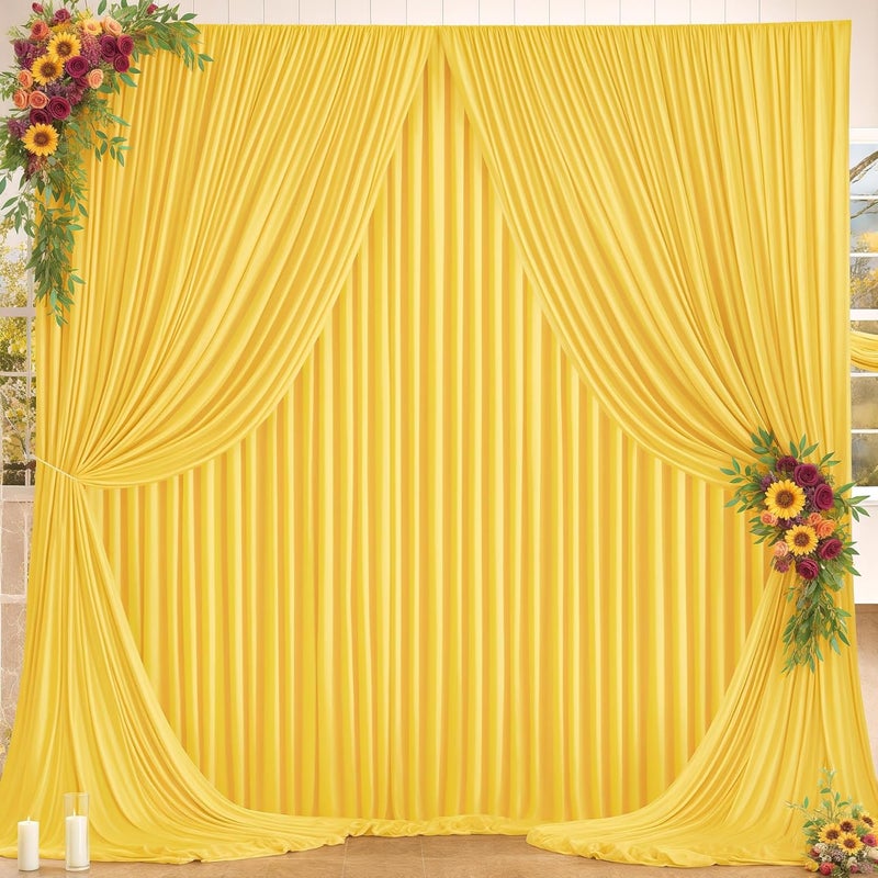 PARTISKY Yellow Backdrop Curtains for Wedding Parties, 4 Packs Yellow Backdrop Drapes Wrinkle Free Polyester Wedding Backdrop for Baby Shower Birthday Photo Home Party - Image 1