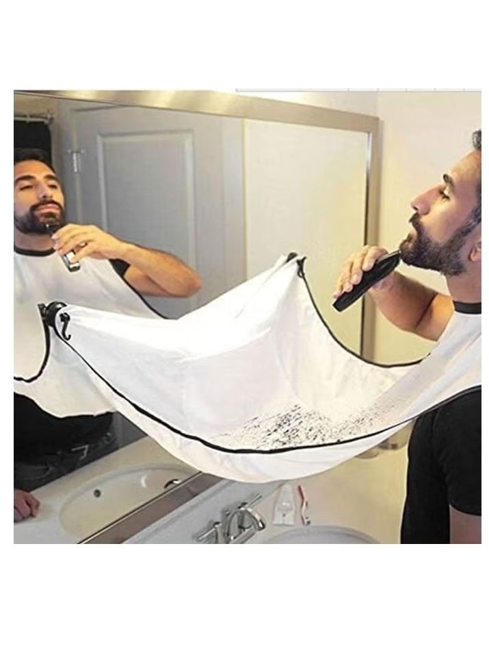 Beard Bib, Portable Beard Apron For Men, Beard Hair Catcher For Shaving Waterproof and Non-Stick Beard Cape Grooming Cloth White - Image 4