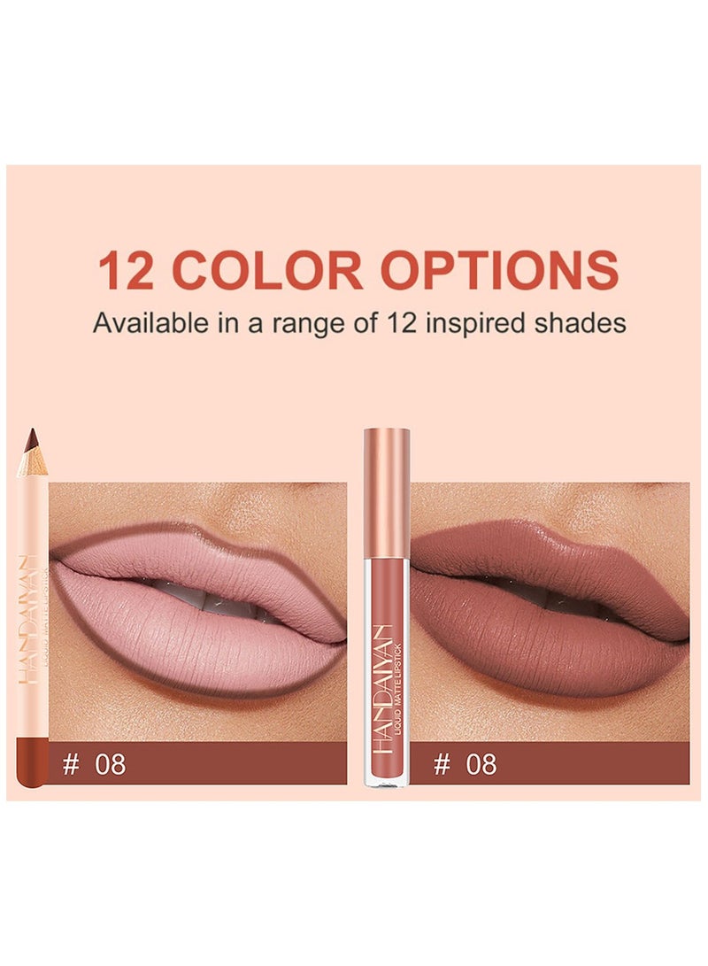 Handaiyan 2 in 1 Lip Liner & Lipstick Super Stay Matte Lip Pencil Set,Cosmetics Non-Stick Cup，Nude，Long Lasting Lip Liners Pencil Set For Women & Girls Waterproof,Extreme Finish Makeup, Neutral - Image 2