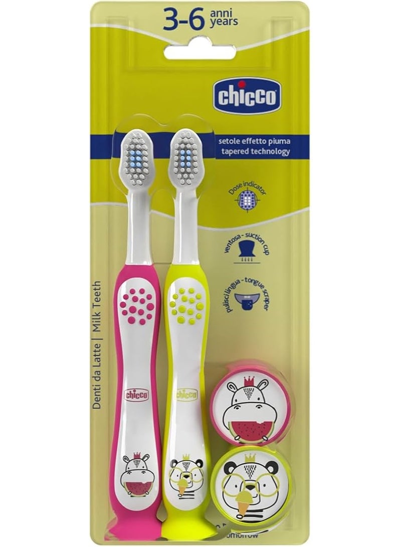 Chicco Combo Toothbrushes Hippo & Panda 3-6y - Image 1