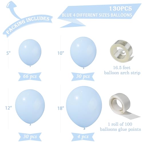 Moukiween 130PCS Pastel Blue Balloons Garland Arch Kit Different Sizes 18 12 10 5 Inch Latex Balloons for Baby Shower Wedding Birthday Party Decorations - Image 5
