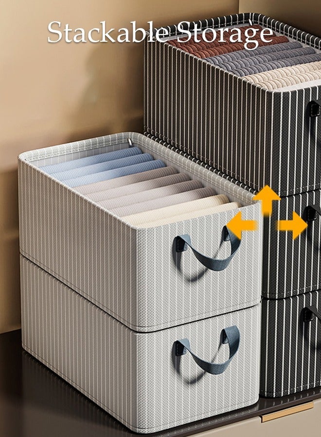 DUNISO 3PCS Wardrobe Clothes Organizer with Portable Handle, Large Capacity Closet Storage Organizer with Steel Frame Support, Foldable Fabric Storage Bins for Clothes Jeans, Washable Closet Storage Boxes Storage Bin for Home Office - Image 5