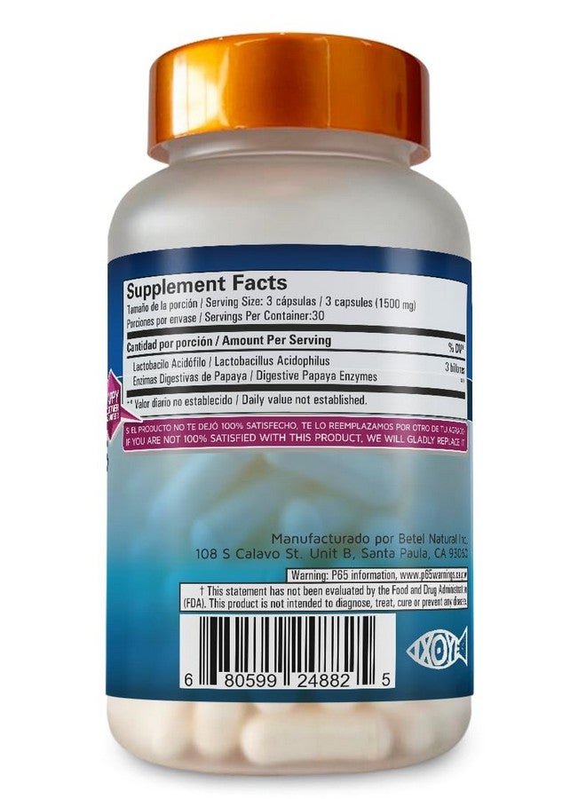 Betel Natural Probioticos con Enzimas - Probiotics with Enzymes Papaya Fruit with Acidophilus - 90 Capsules - Image 2