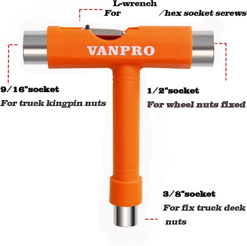 Vanpro skateboard tools skate tool all in oneUsed for installation and maintenance of various skateboards and roller skates，etc.(Snow Orange, Pack of 1) - Image 2