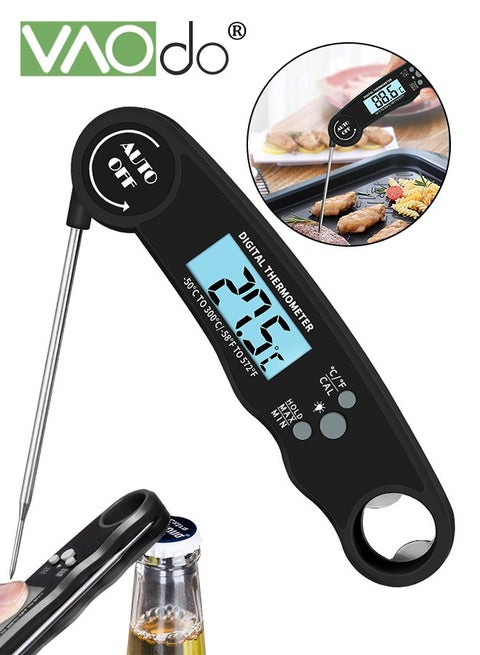Digital Meat Thermometer for Cooking with Ambidextrous Backlit Waterproof Kitchen Food BBQ Grill Smoker Oil Fry Candy Instant Read Thermometer Black