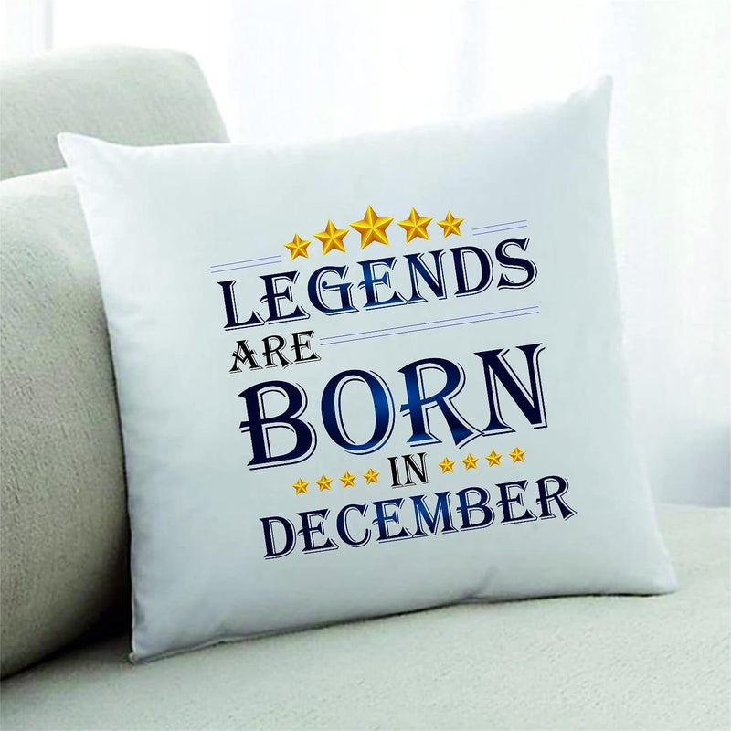 PICRAZEE PICRAZEE Legends are Born in December Happy Birthday Gift Combo Set 1 Printed 12 x 12 Satin Cushion with Filler 1 Coffee Mug 1 Key Ring December CMK - Image 2