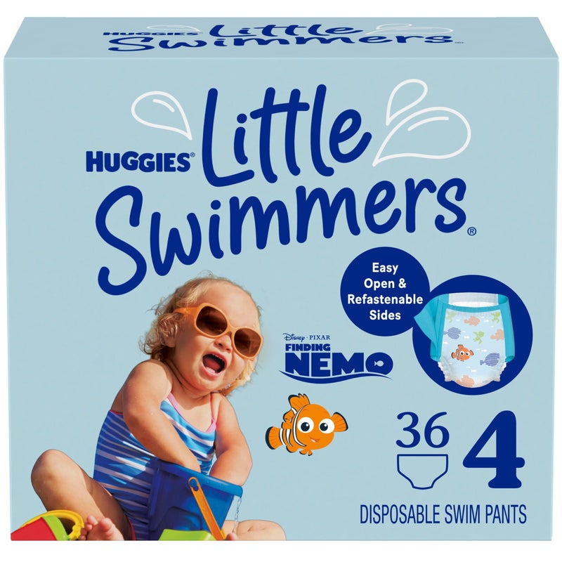 Huggies Little Swimmers Disposable Swim Diapers, Size 4 (24-34 lbs), 36 Ct (2 packs of 18), Packaging May Vary - Image 1