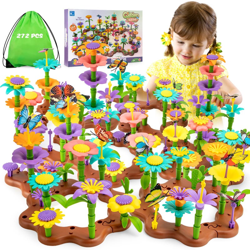 Funsland Flower Garden Building Toys for Girls 272 PCS Kids Gardening Kit Set Gifts for 3 4 5 6 7 Year Old Toddler - Image 3