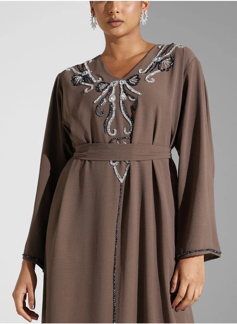 hayas closet Embellished Belted Jalabiya
