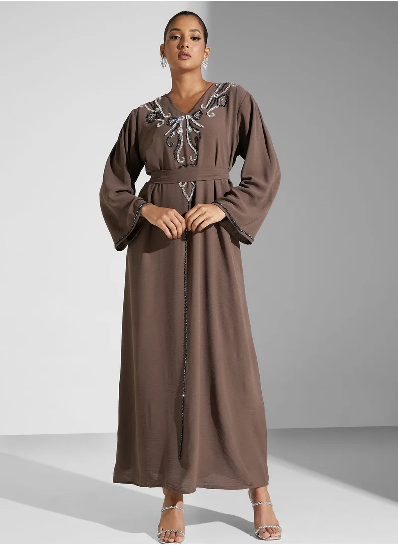 hayas closet Embellished Belted Jalabiya