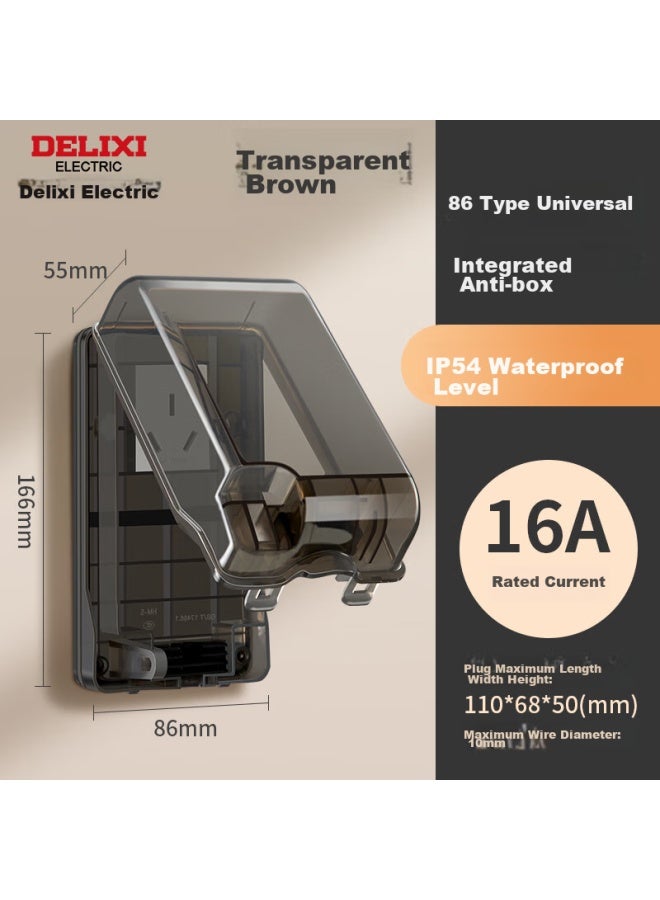 Delixi Waterproof Socket Cover For Water Heater With Leakage Protection, Large Plug Anti-splash Box With Three Holes, 16a Socket, Black And Transparent - Image 1