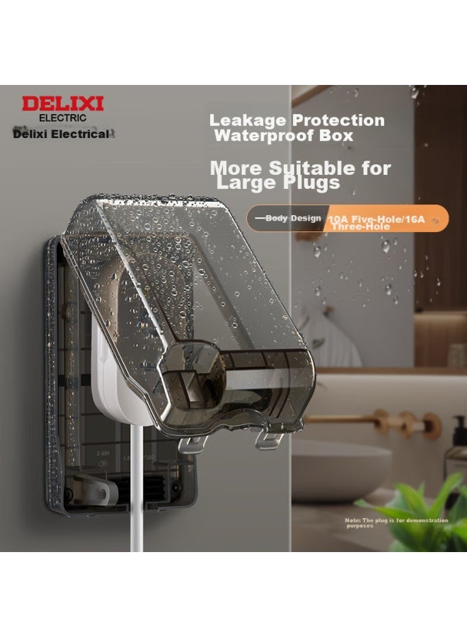 Delixi Waterproof Socket Cover For Water Heater With Leakage Protection, Large Plug Anti-splash Box With Three Holes, 16a Socket, Black And Transparent - Image 5