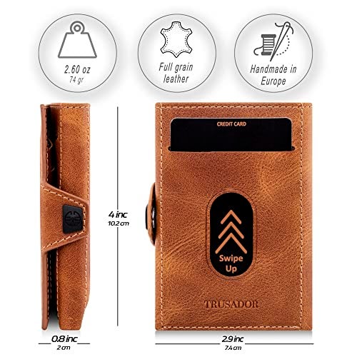 TRUSADOR Toscana Trifold Leather Wallet For Men and Women Card Holder with RFID Protection (Without Coin Pocket, Cognac) - Image 2