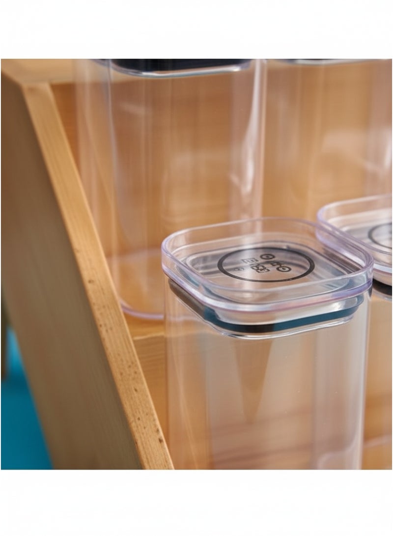 كاسا هوم رف بهارات خشب زان طبيعي 3 مستويات مع 12 برطمان شفاف منظم أنيق مصر - Image 2