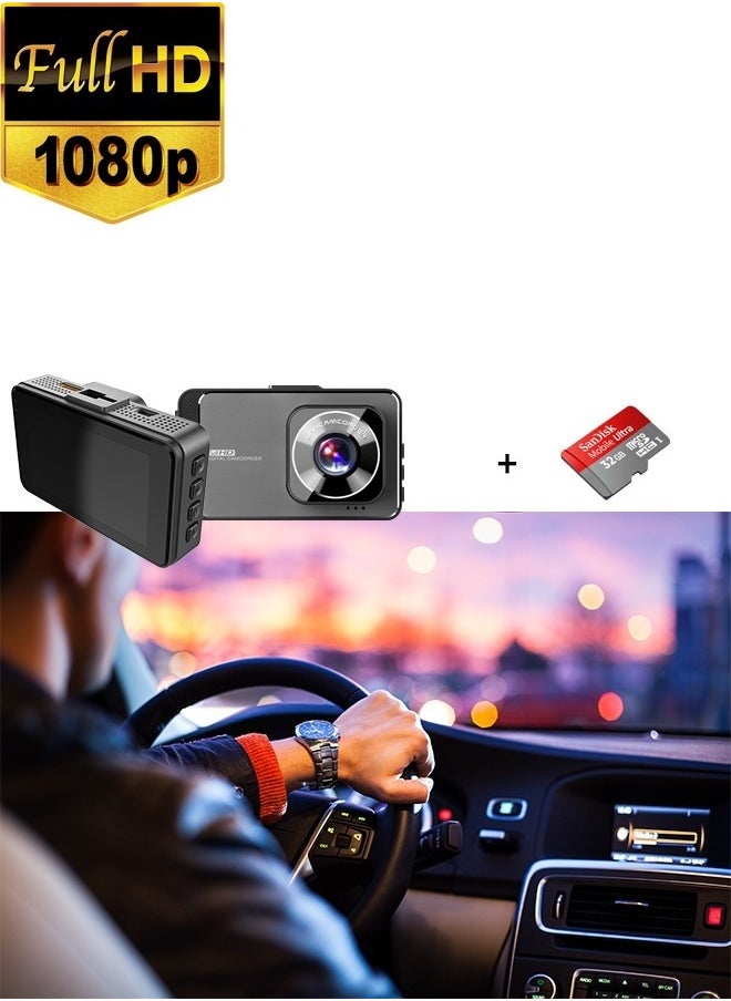 3" Screen Dash Cam: 1080P HD, G-Sensor, Parking Monitor, Night Vision, Arabic Support 