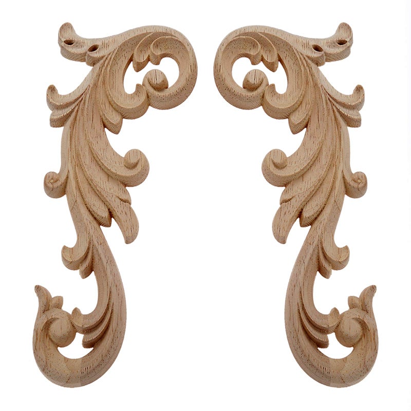 MUXSAM 1-Pair Clear Carved Wood Appliques Onlay  20x9cm/7.87x3.54inch  Door Decorative Excellent Funiture Decal Sticker for Cabinet Drawer Window Dresser - Image 2