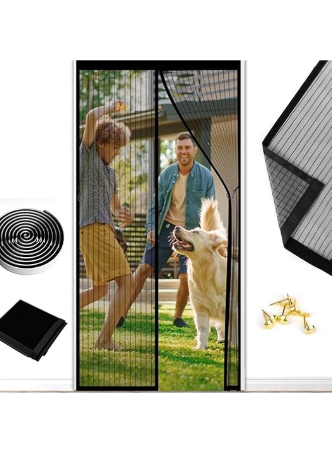 1pcs Heavy Duty Magnetic Bugs Without Drilling Door Screen with Powerful Magnets and Full Frame Magic Tape (black, 90x210cm) - Image 1