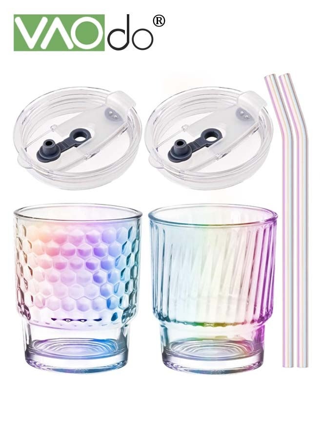 فاو دو كوب قهوة مثلج مكون من قطعتين مزود بمصاصة وغطاء محكم الإغلاق ، كوب زجاجي مائي سميك ومحمول للشاي والقهوة وعصير الحليب - Image 1