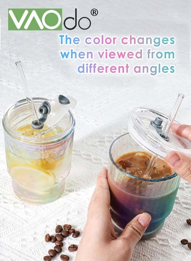 فاو دو كوب قهوة مثلج مكون من قطعتين مزود بمصاصة وغطاء محكم الإغلاق ، كوب زجاجي مائي سميك ومحمول للشاي والقهوة وعصير الحليب - Image 2