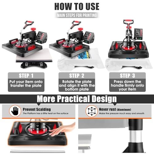WHUBEFY Heat Press, 15x12 Inch 8 in 1 Shirt Press Multifunction Combo 360° Swing Away Digital Printing Heat Transfer Sublimation Machine Vinyl Heat Press Machine for T Shirts, Cap, Mug, Plate, DIY - Image 4
