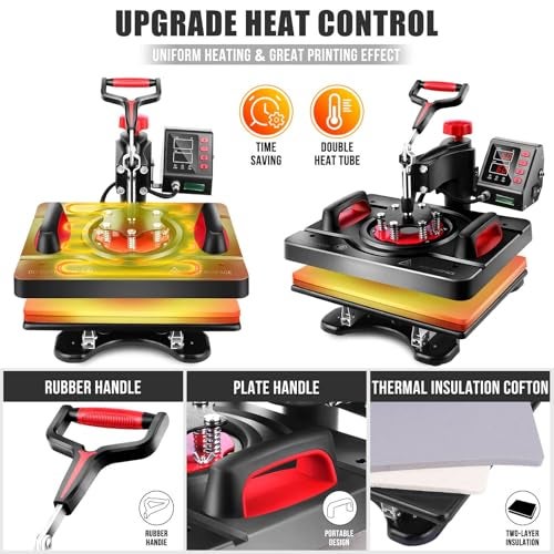 WHUBEFY Heat Press, 15x12 Inch 8 in 1 Shirt Press Multifunction Combo 360° Swing Away Digital Printing Heat Transfer Sublimation Machine Vinyl Heat Press Machine for T Shirts, Cap, Mug, Plate, DIY - Image 3