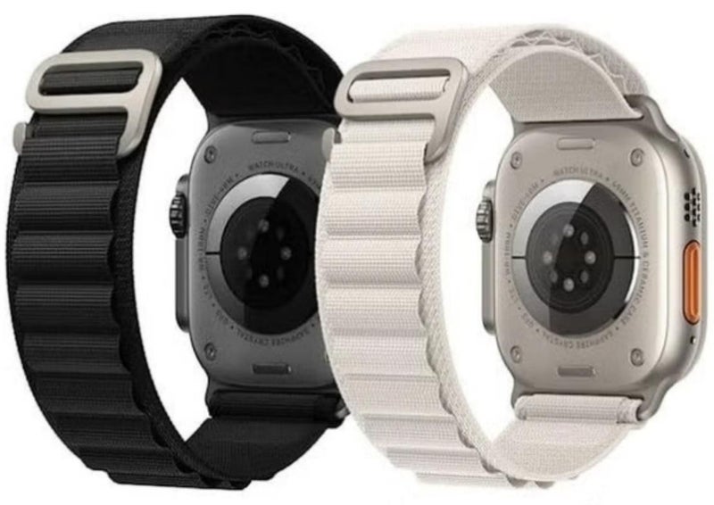 بيلينجدون 2Pack لسوار Apple Watch Alpine Loop Band 49 ملم/45 ملم/44 ملم من النايلون المنسوج الحزام الرياضي لساعة Apple Watch Series 8/Ultra/7/SE/6/5/4/3/2/8 أبيض/أسود - Image 1