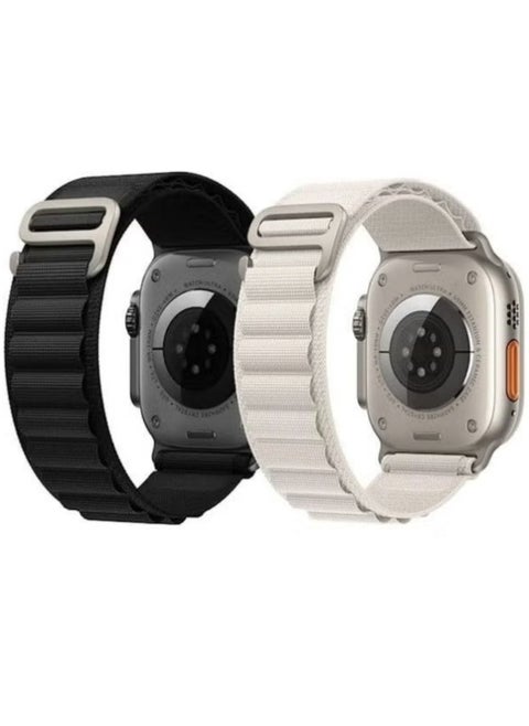 2Pack for Apple Watch Alpine Loop Band 49mm/45mm/44mm Nylon Woven Sport Strap for Apple Watch Series 8/Ultra/7/SE/6/5/4/3/2/8 White/Black