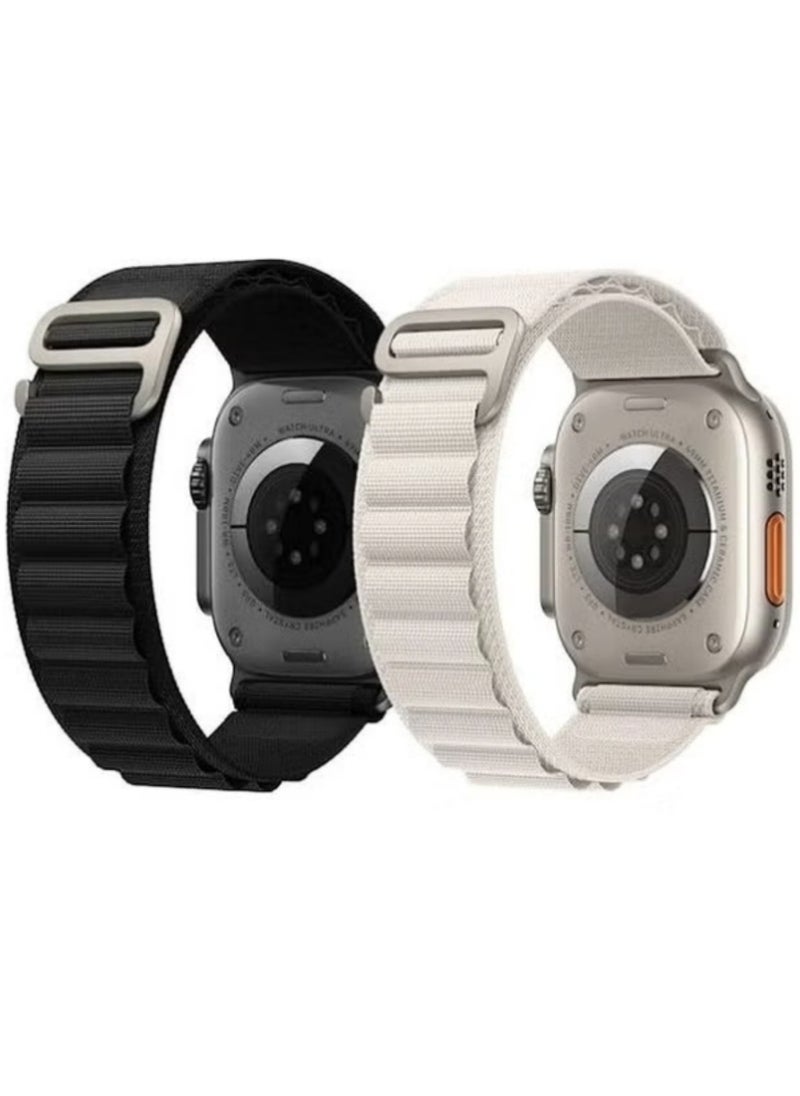 بيلينجدون - 2Pack لسوار Apple Watch Alpine Loop Band 49 ملم/45 ملم/44 ملم من النايلون المنسوج الحزام الرياضي لساعة Apple Watch Series 8/Ultra/7/SE/6/5/4/3/2/8 أبيض/أسود - Image 1