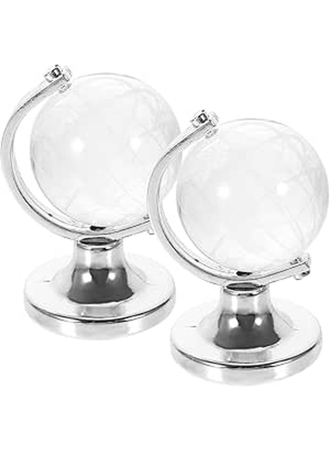 Rotating Crystal Glass Globe with Base 2pcs Set for Car Home Office Desk Decor - Image 1