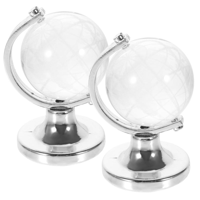 Rotating Crystal Glass Globe with Base 2pcs Set for Car Home Office Desk Decor - Image 2