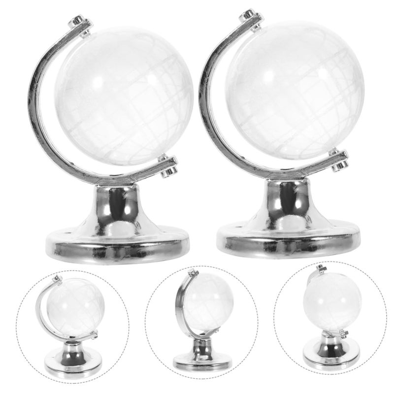 Rotating Crystal Glass Globe with Base 2pcs Set for Car Home Office Desk Decor - Image 3