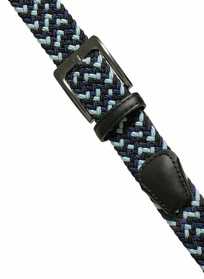 Belts.com 2 Count Men's Stretch Braided Elastic Stretch Belt Casual Weave Canvas Fabric Woven Belt 1-3/8" Wide (Black/Blue/Navy- Black/Gray/White, XL) - Image 4