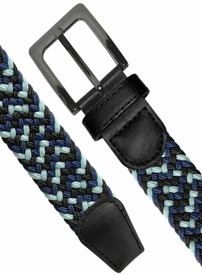 Belts.com 2 Count Men's Stretch Braided Elastic Stretch Belt Casual Weave Canvas Fabric Woven Belt 1-3/8" Wide (Black/Blue/Navy- Black/Gray/White, XL) - Image 2
