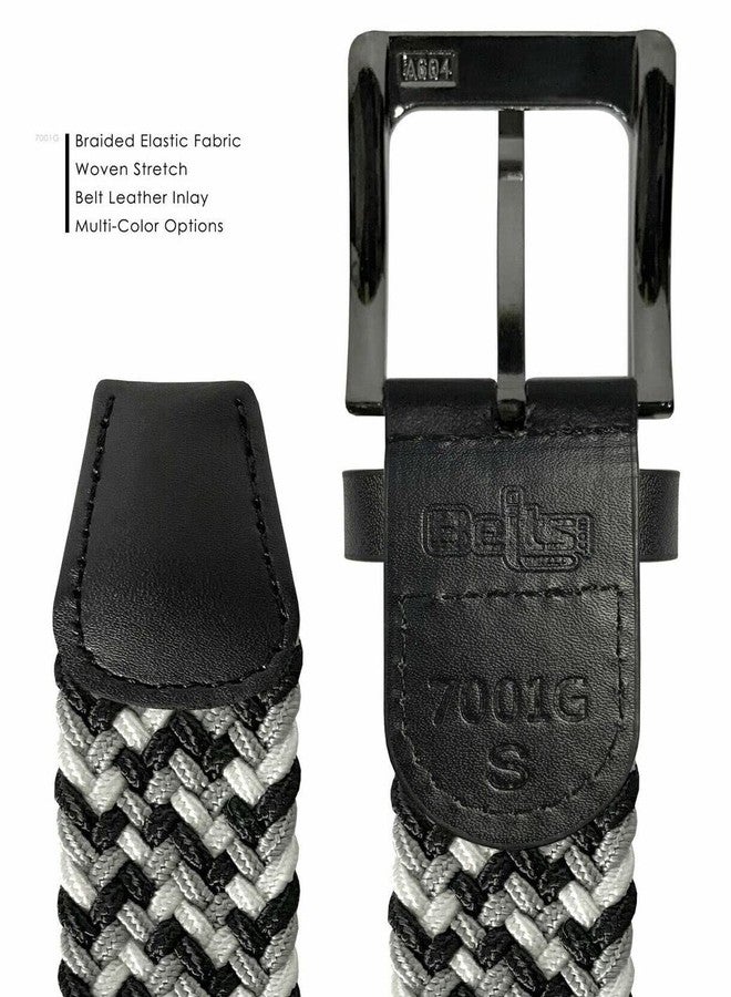 Belts.com 2 Count Men's Stretch Braided Elastic Stretch Belt Casual Weave Canvas Fabric Woven Belt 1-3/8" Wide (Black/Blue/Navy- Black/Gray/White, XL) - Image 3