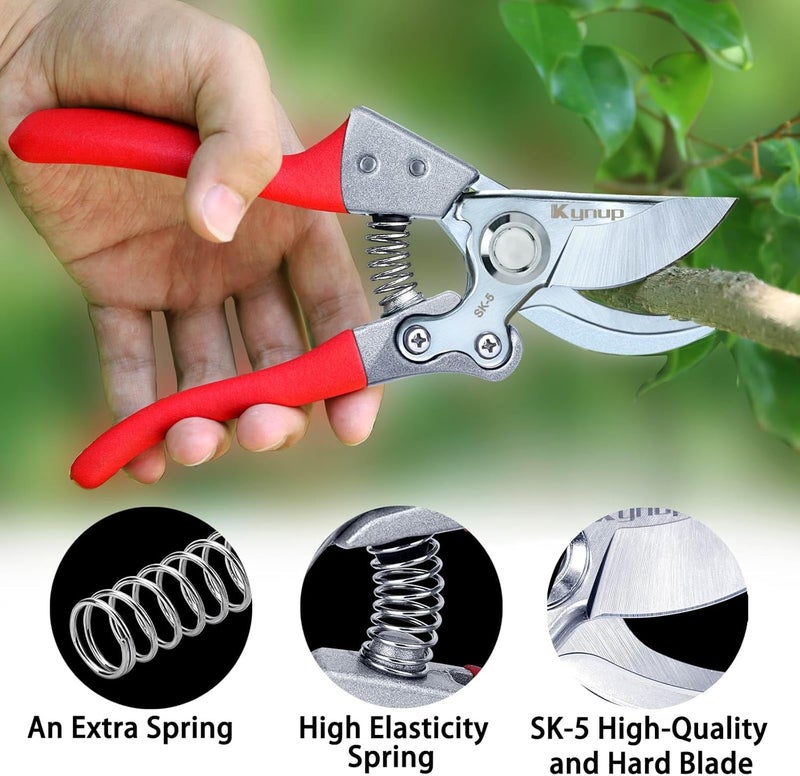 Kynup Pruning Shears, Gardening Scissors, Pruners for Gardening, Heavy Duty Garden Tools, Garden Grass Clippers Hand Hedge Shears, (Red) - Image 2
