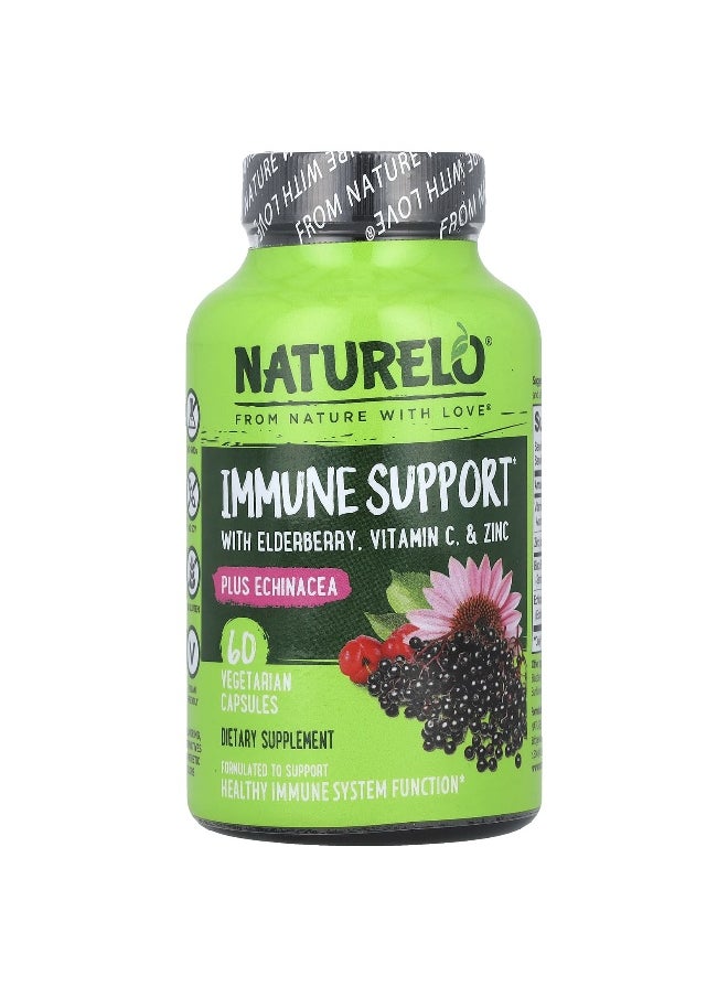 NATURELO NATURELO, Immune Support with Elderberry, Vitamin C & Zinc plus Echinacea, 60 Vegetarian Capsules  - Image 1