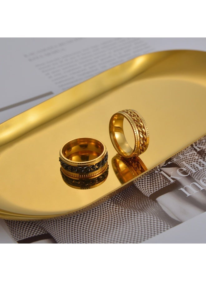 أوليس فيرس  حزمة 3 حلقات تدوير للرجال الفاخرة من الفولاذ المقاوم للصدأ ذهبي، أنماط الأرقام الرومانية/السلاسل/الكريستال، عرض 8 مم وجميلة - Image 4