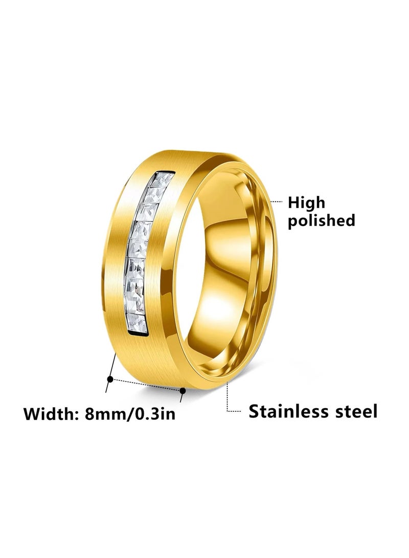 أوليس فيرس  حزمة 3 حلقات تدوير للرجال الفاخرة من الفولاذ المقاوم للصدأ ذهبي، أنماط الأرقام الرومانية/السلاسل/الكريستال، عرض 8 مم وجميلة - Image 5