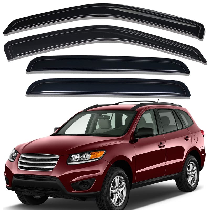 Lightronic Extra Durable OutsideMount Auto Vent Window Visor Fits 20072012 Hyundai Santa Fe UV Protection Rain Guard Original Wind Deflector NoDrill Easy Install Dark Smoke 4Pcs