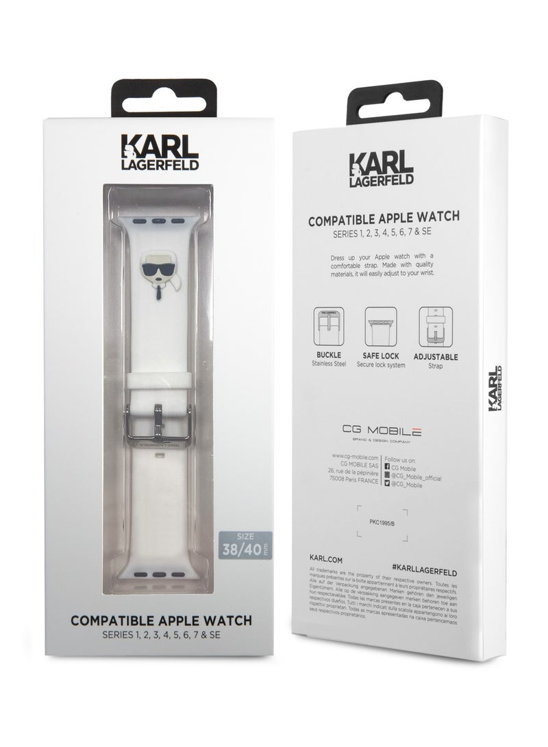 كارل لاغرفيلد حزام سيليكون بشعار كارل هيد لساعة أبل 38/40 ملم - أبيض - Image 4