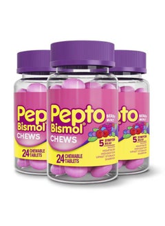 Pepto Bismol Chews, Fast and Effective Digestive Relief from Nausea, Heartburn, Indigestion, Upset Stomach, Diarrhea, Berry Mint Flavor, 72 Total (3 Packs of 24)  - Image 1