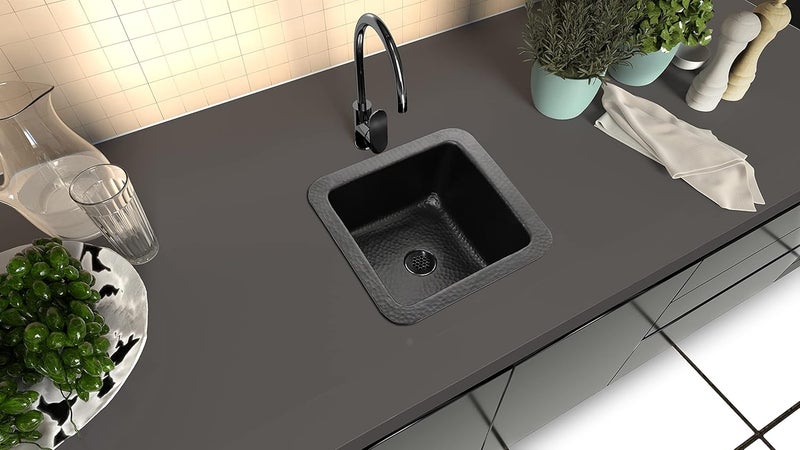 Monarch Abode 12-inch Hand Hammered Matte Black Aluminum Glasgow Dual Mount Drop in Bar Prep Sink, Drop in or Undermount Kitchen Sink, Single Dual Mount Bowl - Image 5