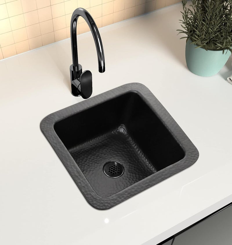 Monarch Abode 12-inch Hand Hammered Matte Black Aluminum Glasgow Dual Mount Drop in Bar Prep Sink, Drop in or Undermount Kitchen Sink, Single Dual Mount Bowl - Image 3