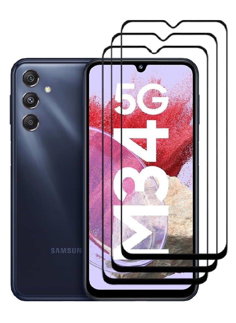 AINA 3 Pieces Tempered Glass Screen Protector 5D Designed For Samsung Galaxy M34 5G Full Glue Edge to Edge Full Screen Coverage And Bubble Free - Image 1