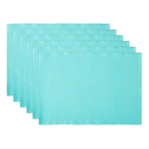 DII Basic Everyday Ribbed Tabletop 100 Cotton Placemat Set 13x19 Aqua 6 Piece