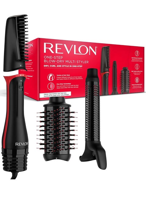 One Step Multi Styler 3 in 1 Dryer, Volumizer and Curler with 3 Attachments - Detachable Head - RVDR5333 Black